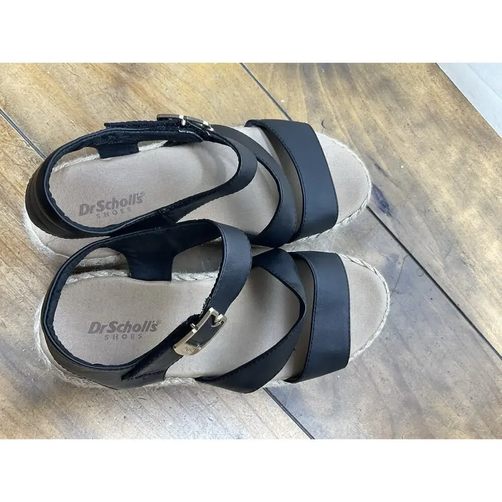 Dr. Scholl's Womens Ellie Espadrille Wedge Sandal Black 7M